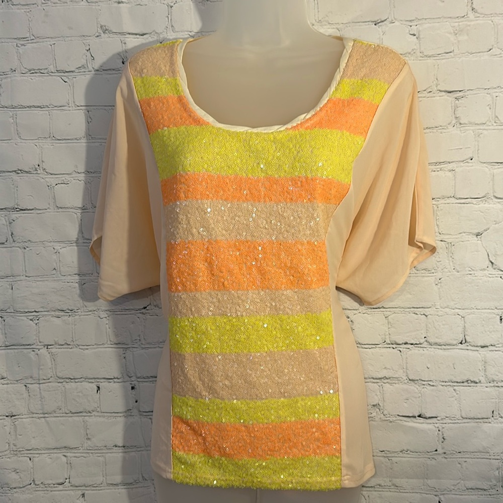 Miss Me peach blouse with sequin panel